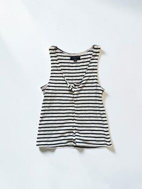 American Eagle Striped Button Front Tank Top Cream Black Size Small Boho